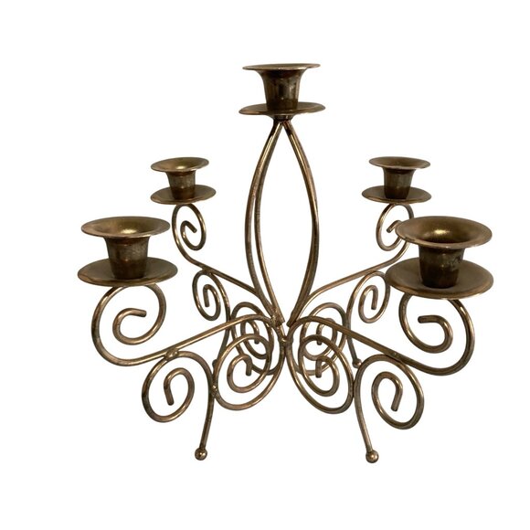 Vintage Large Gold Tone Metal Candelabra Centerpiece - Picture 3 of 9